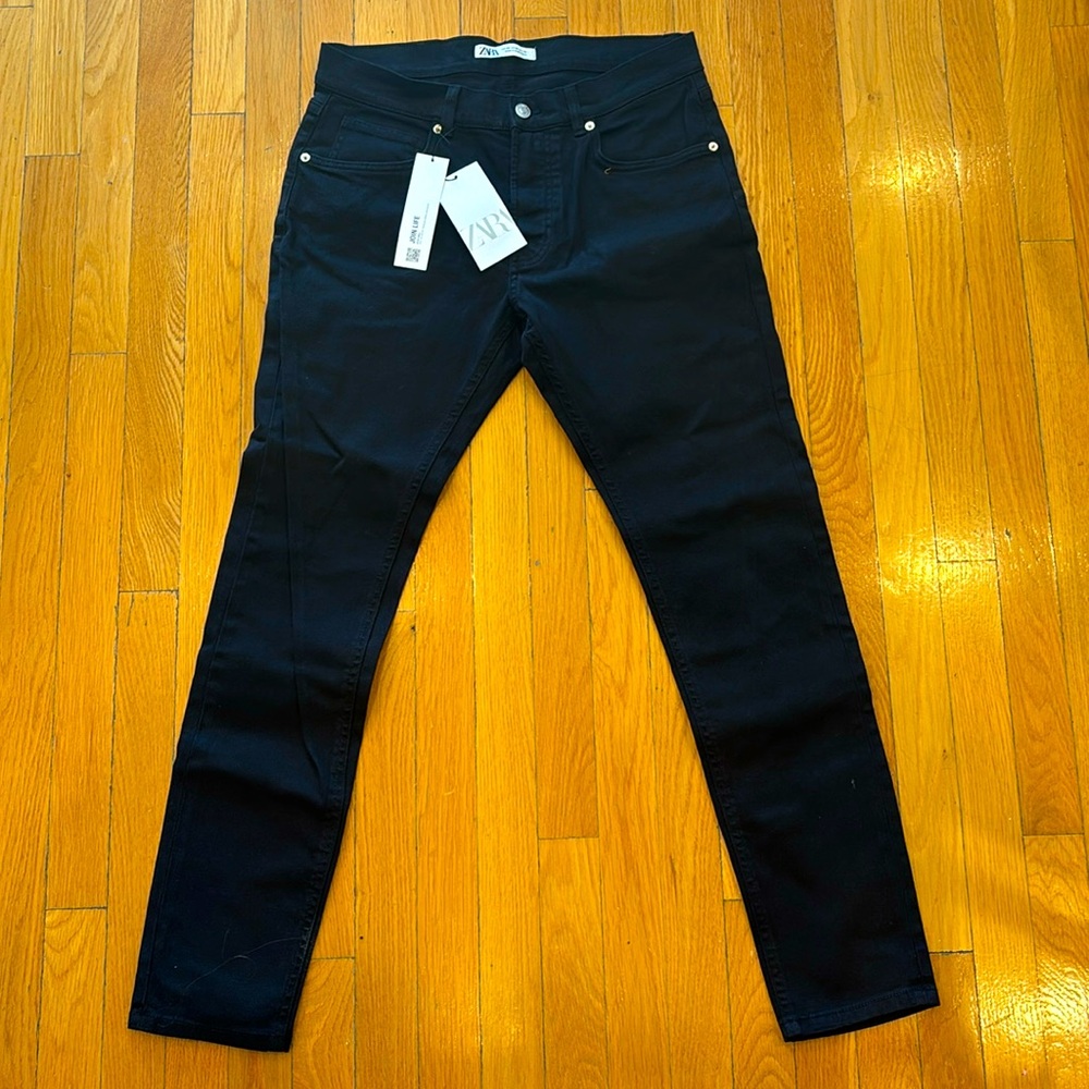 BNWT Zara Men’s Black Skinny Button Front Jeans Size 32